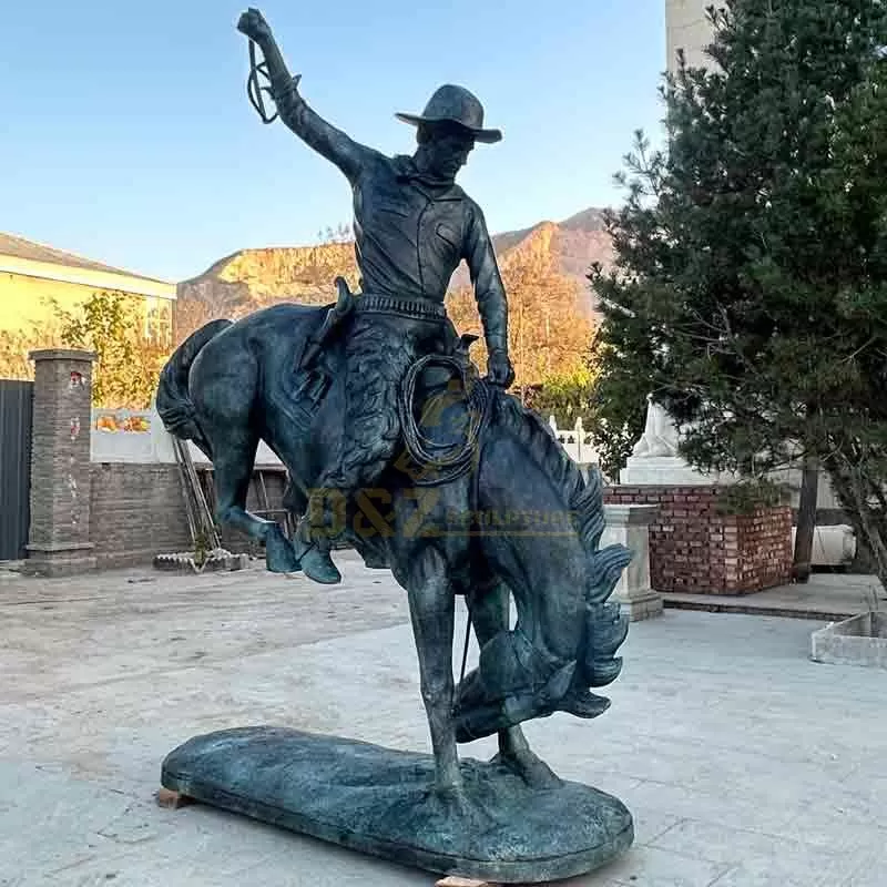 Vintage bronze cowboy on horse statue copy Remington DZ-631