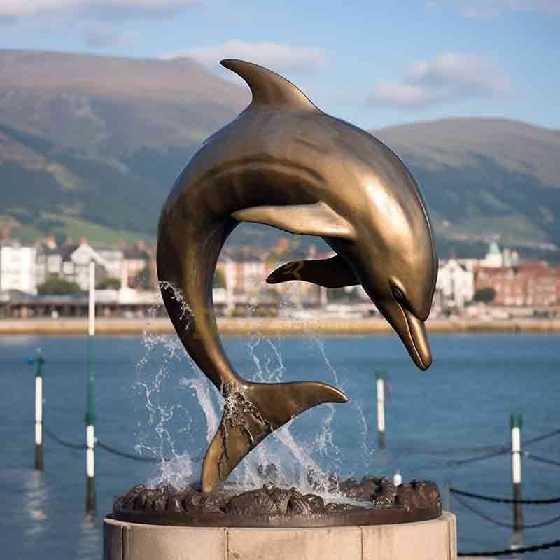 outdoor dolphin sculpture, bronze dolphin statue