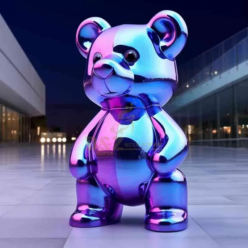 Electroplating metal big blue bear sculpture DZ-643