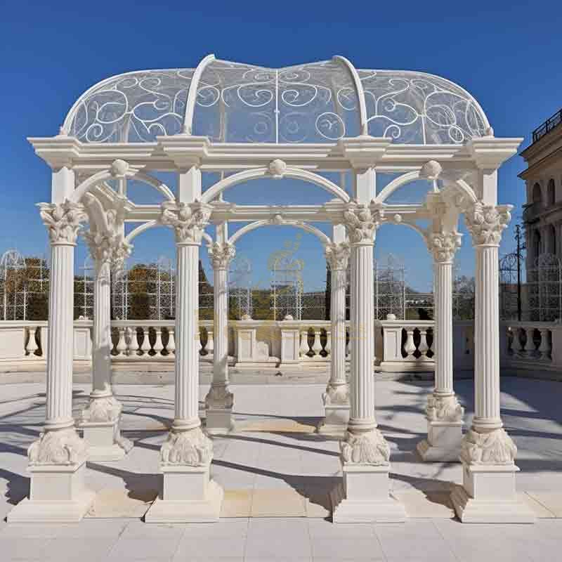 Custom Modern Metal Roof Gazebo with Marble Columns DZ-675