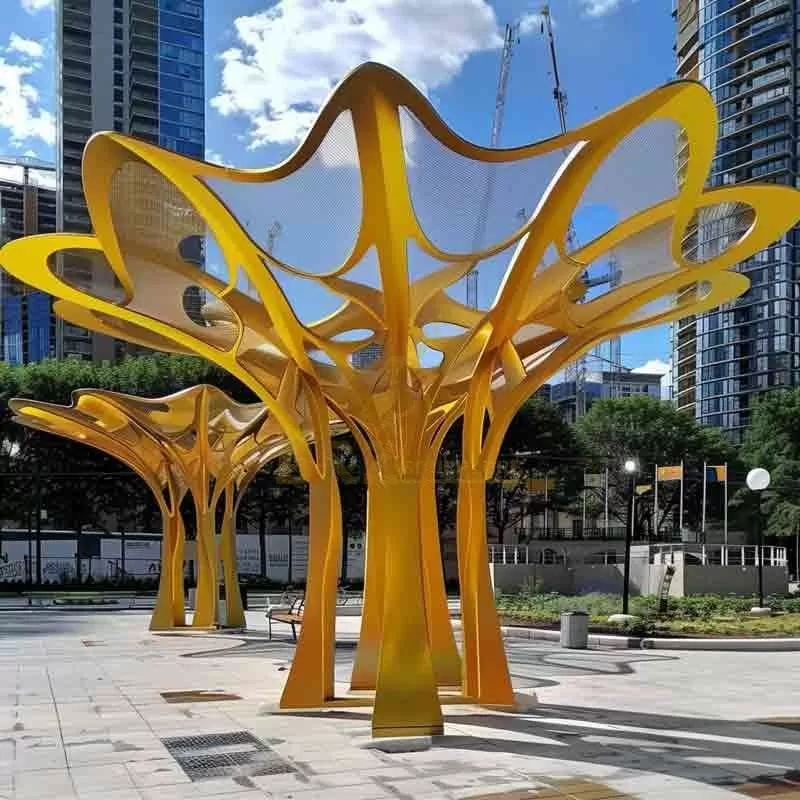 Large Yellow Metal Tree Sculpture, Urban Landscape DZ-677