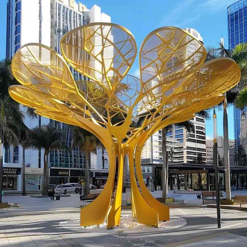 large yellow metal tree sculpture