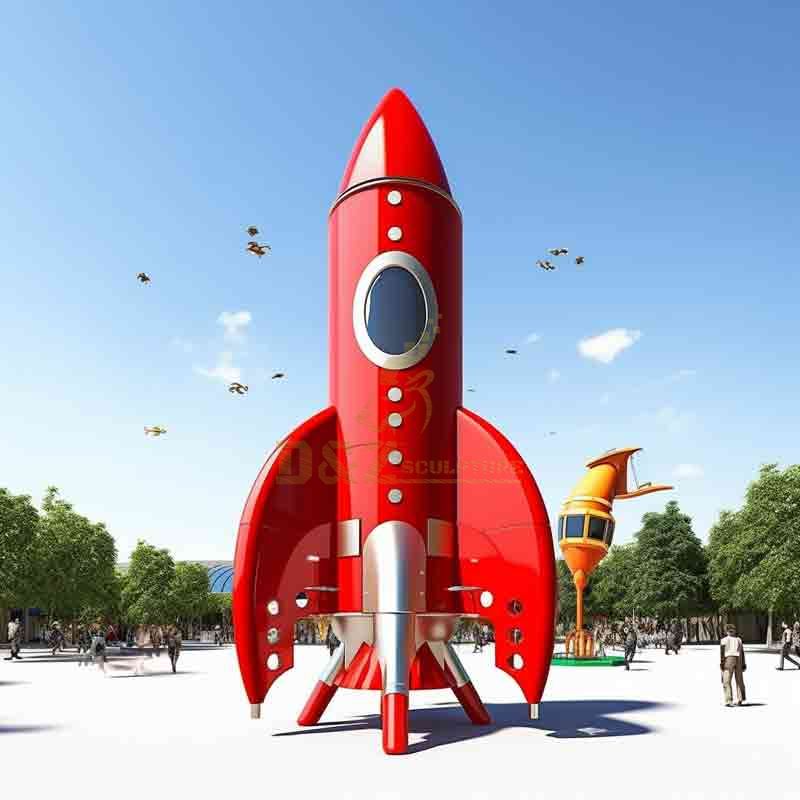 cartoon metal rocket sculpture