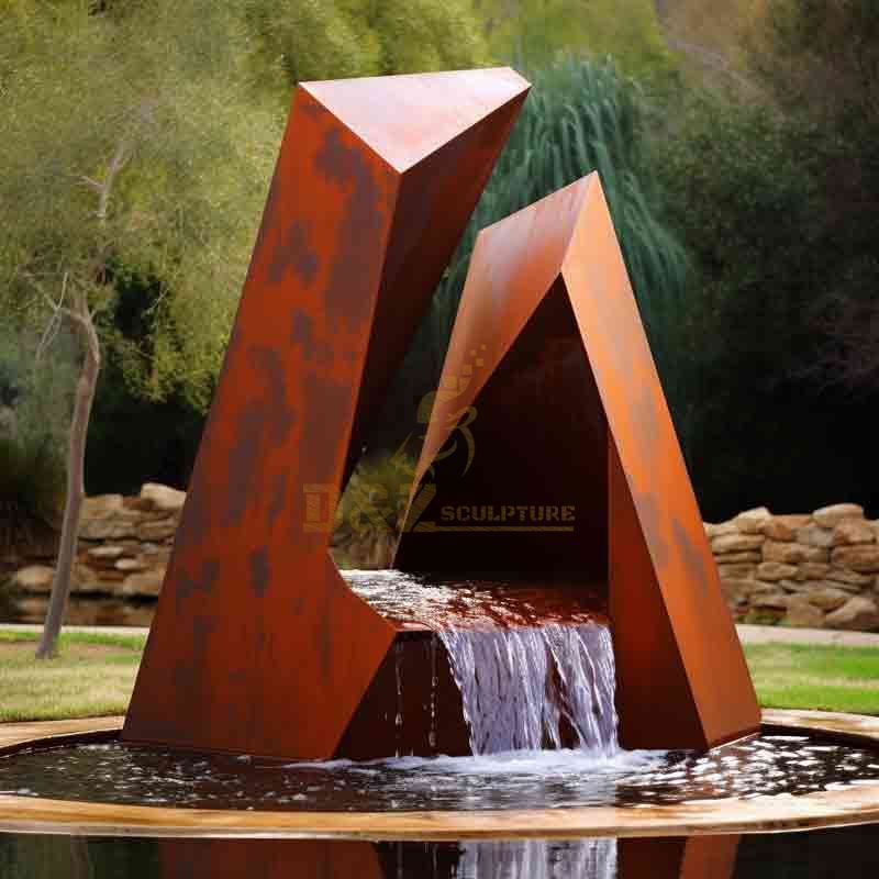 outdoor corten steel geometric mountain fountain