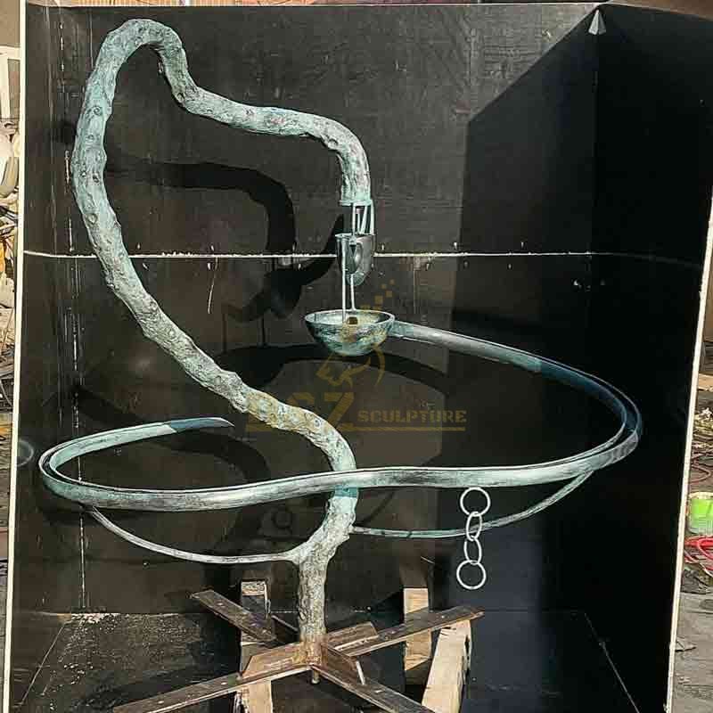 large tree bronze fountain sculpture in wooden box packaging