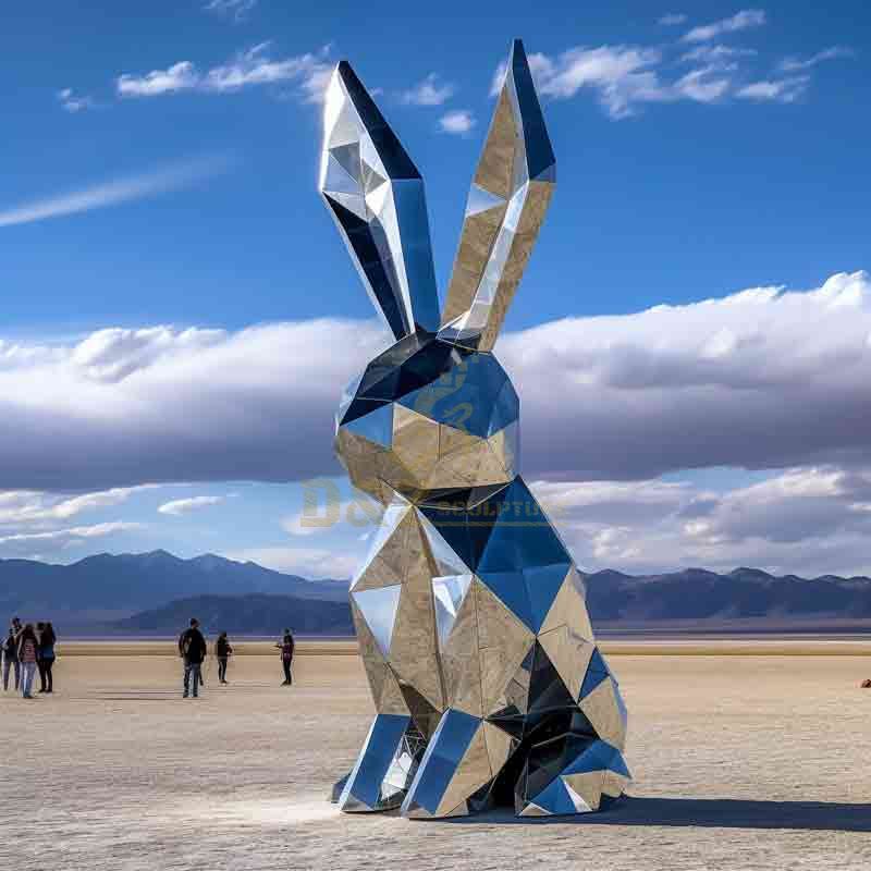 large geometric metal rabbit sculpture