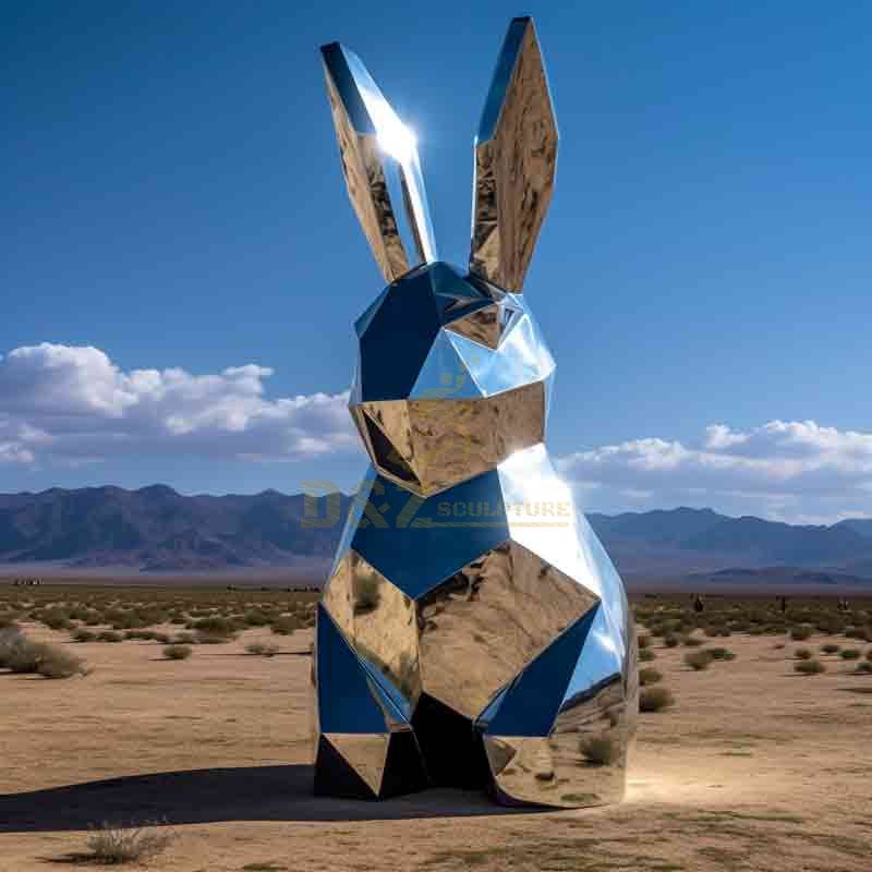 Modern geometric metal rabbit sculpture