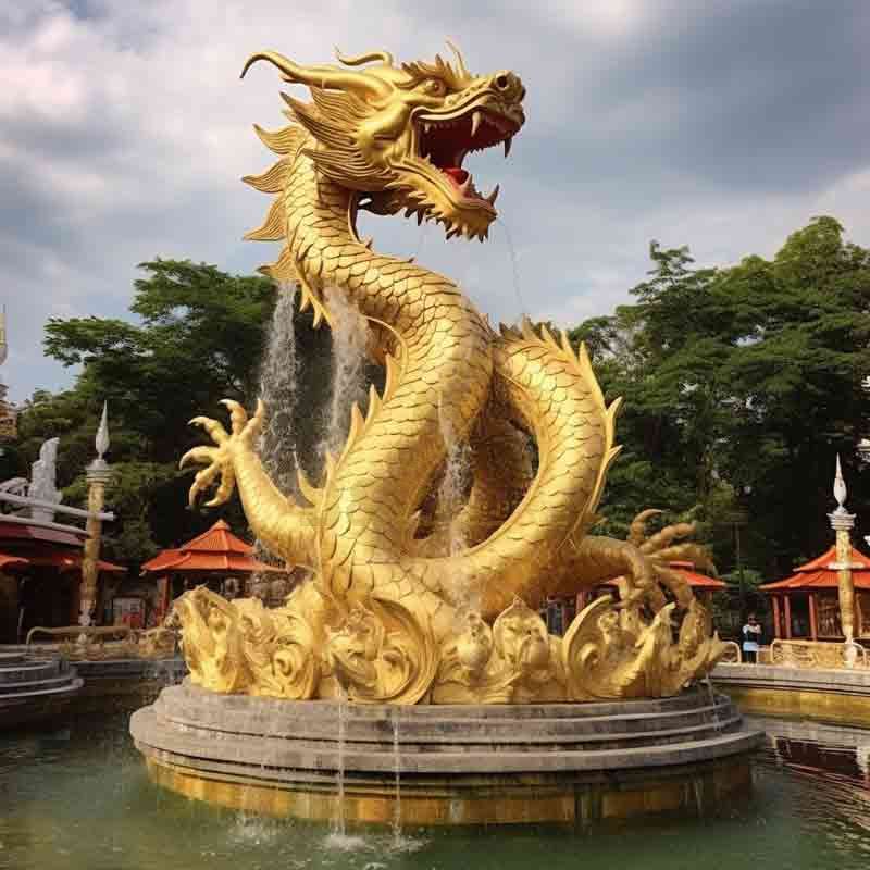 Large Copper Outdoor Golden Dragon Statue Garden Fountain Custom DZ-729