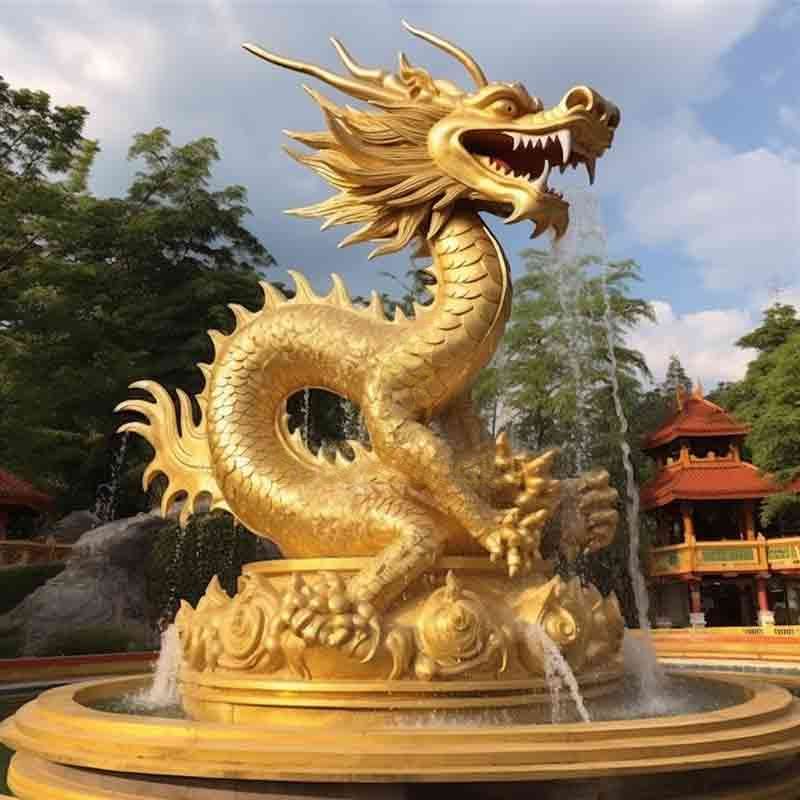 large outdoor golden dragon statue garden fountain