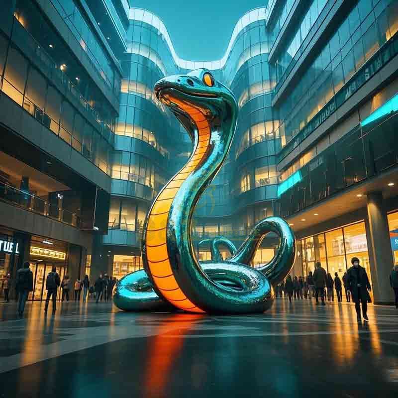 Colorful cartoon mirror stainless steel king cobra sculpture