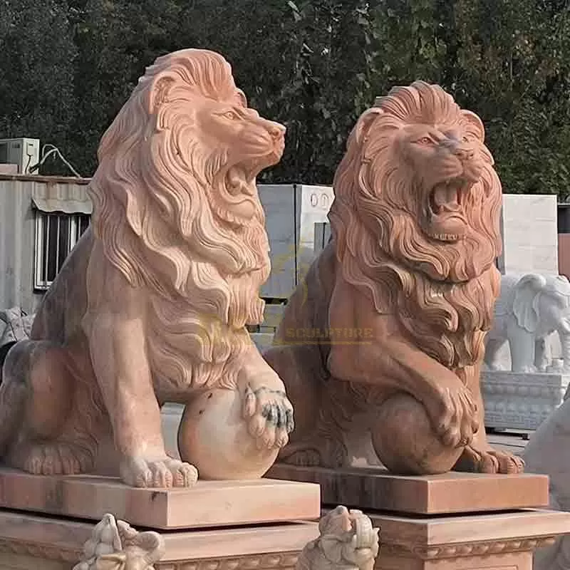 Sunset Red Marble Lion Statue for Sale DZ-746