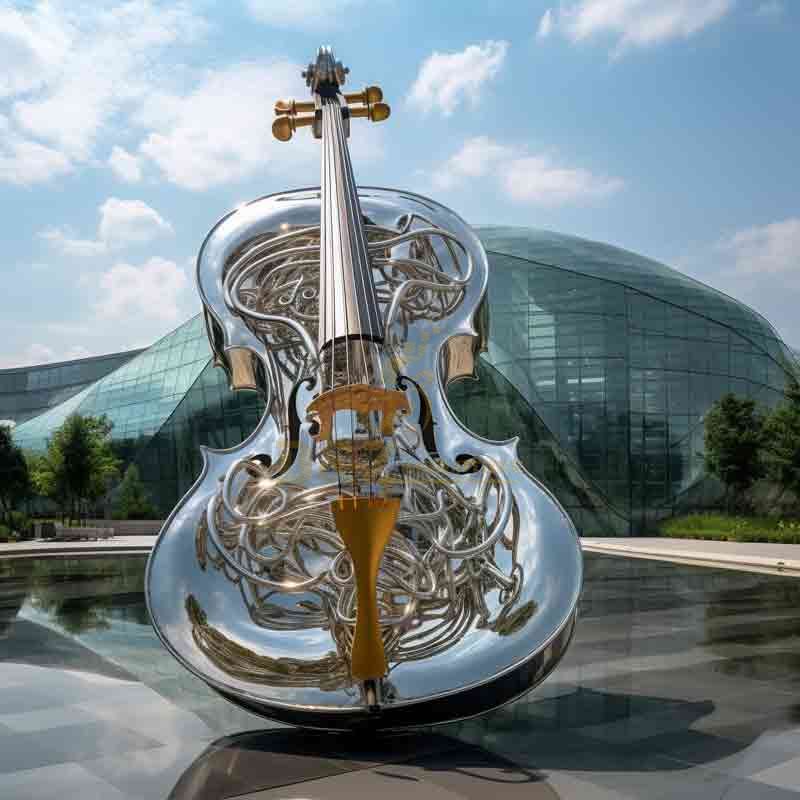 Giant stainless steel violin sculpture