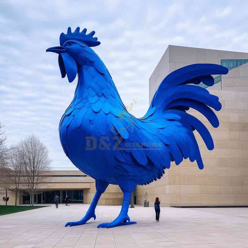 Large Metal Blue Rooster Sculpture Garden Decor DZ-755