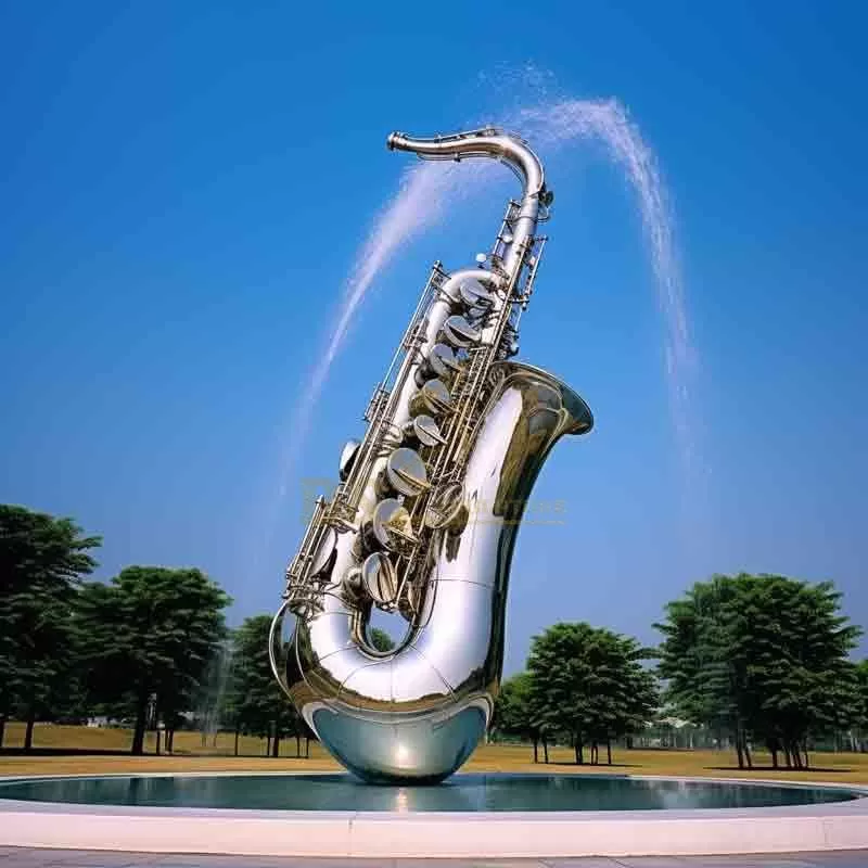 Stainless Steel Saxophone Fountain Sculpture | Large Outdoor Modern Art DZ-757