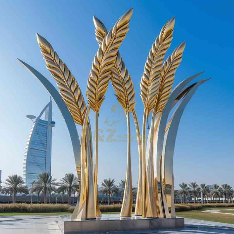 Giant Metal Wheat Sculpture | Gold Ears, Silver Stems DZ-770