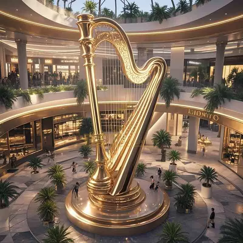 Large Golden Harp Sculpture | Modern Luxury Art Decor DZ-775