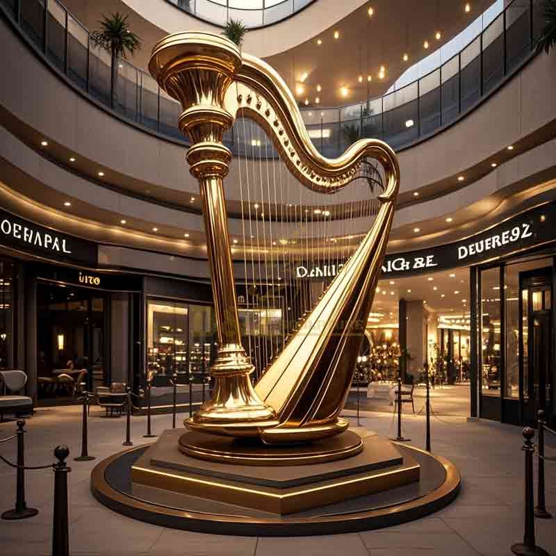 Large golden harp sculpture