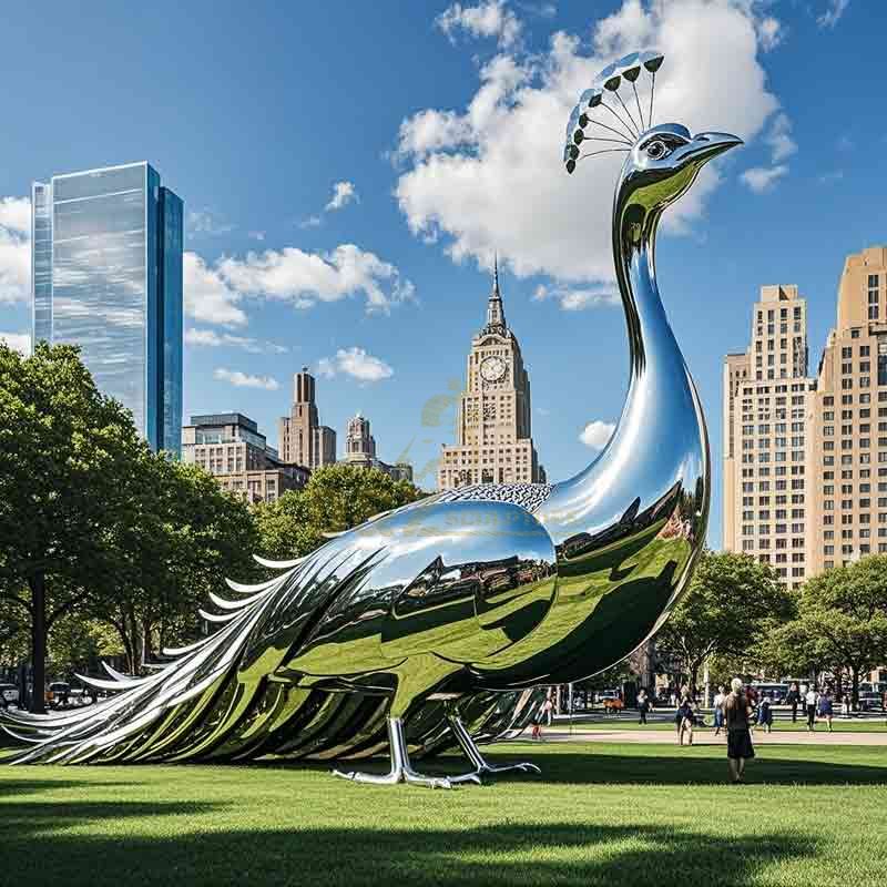 stainless steel garden peacock sculpture