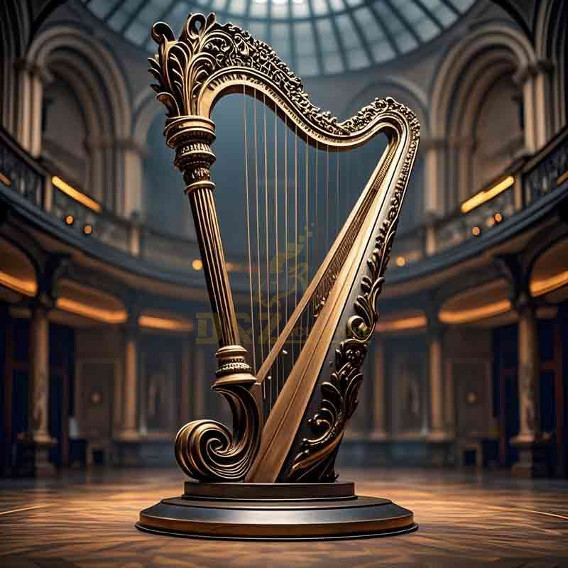 Exquisite Large Bronze Harp Sculpture Custom DZ-788