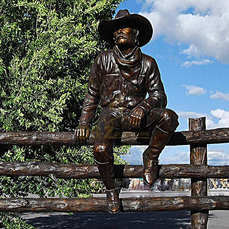 Bronze metal crafts rider cowboy and man riding horse ...