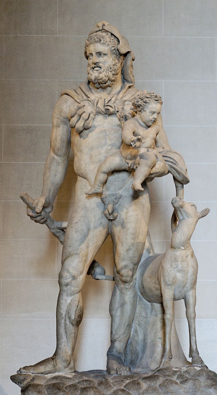 Heracles and his child Telephos statue