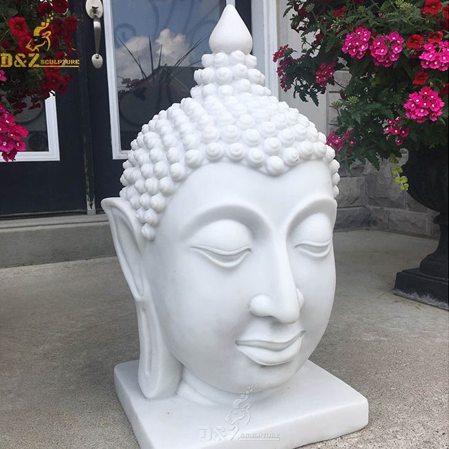 large white buddha head garden statue