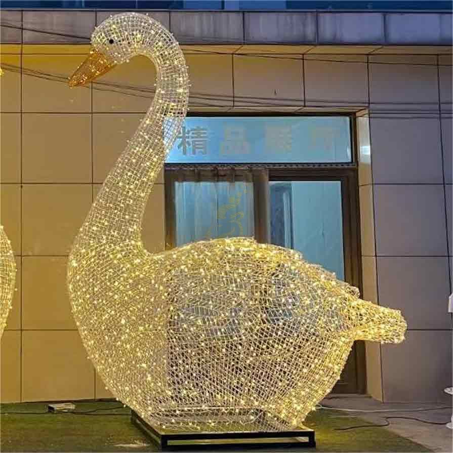 Pair of giant LED metal wire swan sculptures for sale DZ-399