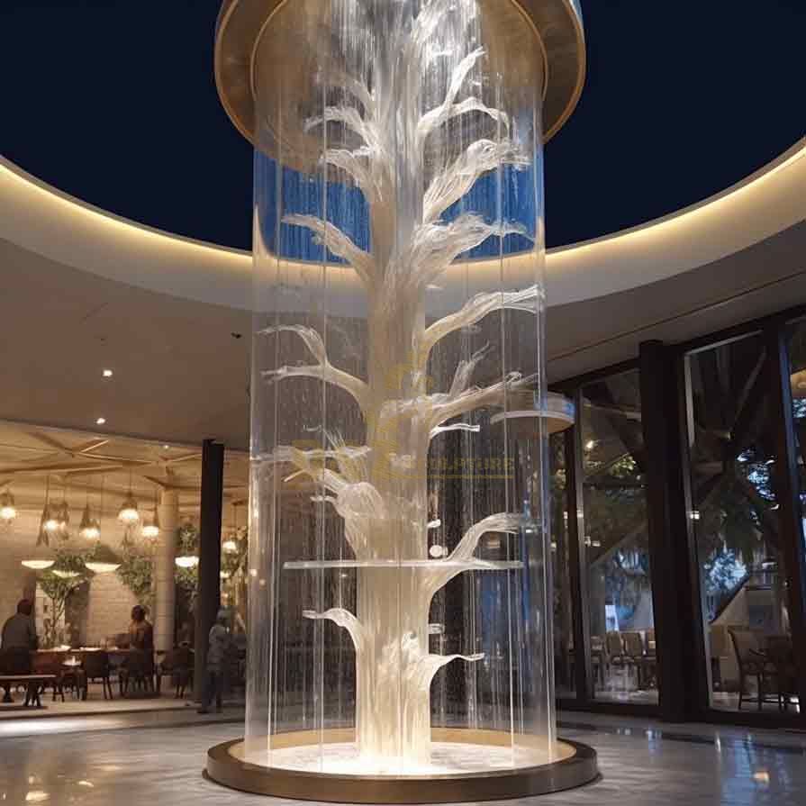 High-end indoor enclosed metal tree water fountain sculpture for hotel restaurants DZ-404