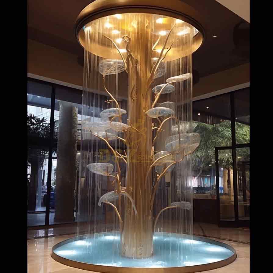 High-end indoor enclosed metal tree water fountain sculpture for hotel restaurants DZ-404