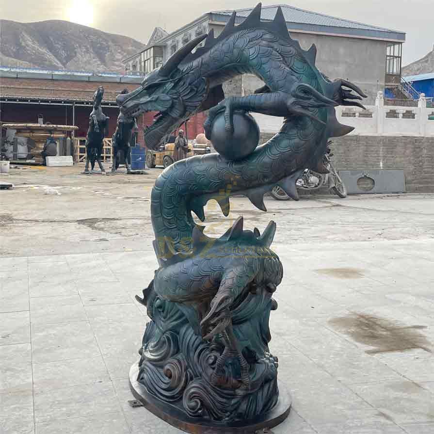 Outdoor Bronze Chinese Green Dragon Statue for Sale DZ-410