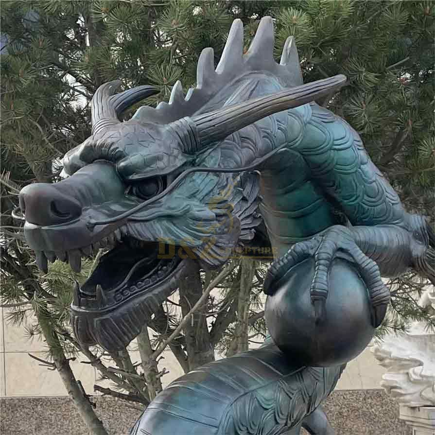 Outdoor Bronze Chinese Green Dragon Statue for Sale DZ-410