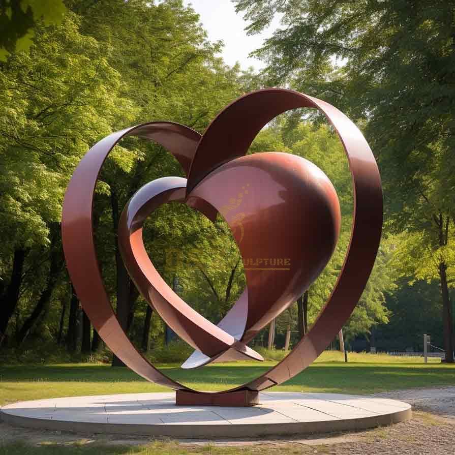 Modern Large Metal Art Double Heart Sculpture for Sale - Love Themed Sculpture DZ-414