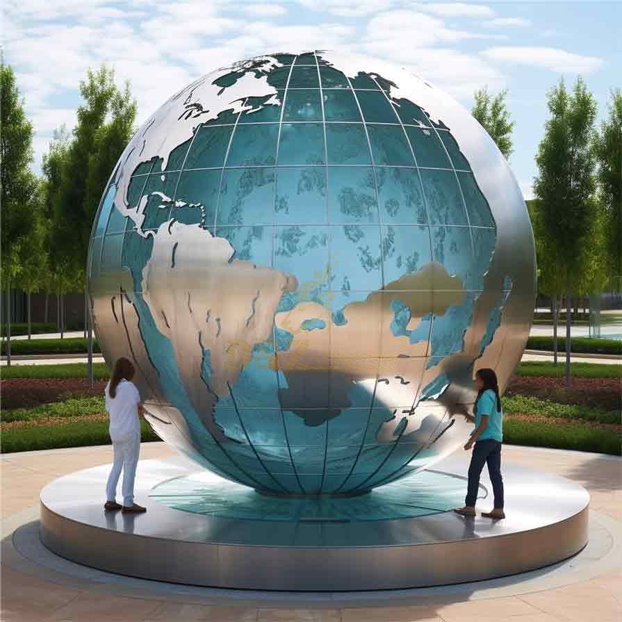 Large stainless steel metal world globe sculpture for garden DZ-417