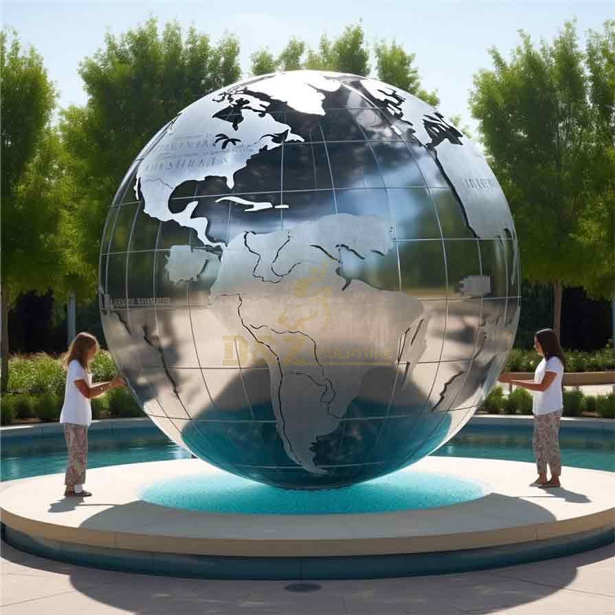 Large stainless steel metal world globe sculpture for garden DZ-417