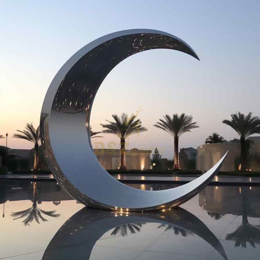 Large outdoor mirror metal art crescent moon sculpture modern design DZ-418