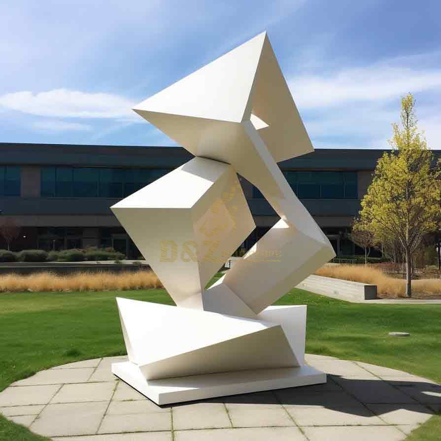 White abstract geometric large metal sculpture, modern urban landscape project DZ-419