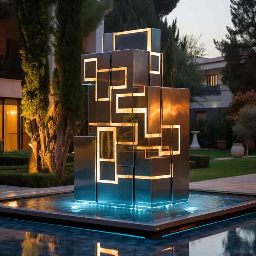 Modern large rectangular metal fountain sculpture for courtyard garden DZ-427