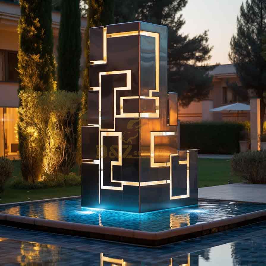 Modern large rectangular metal fountain sculpture for courtyard garden DZ-427
