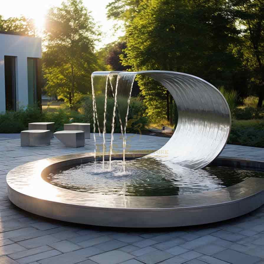 Outdoor stainless steel crescent water fountain sculpture garden water feature DZ-434