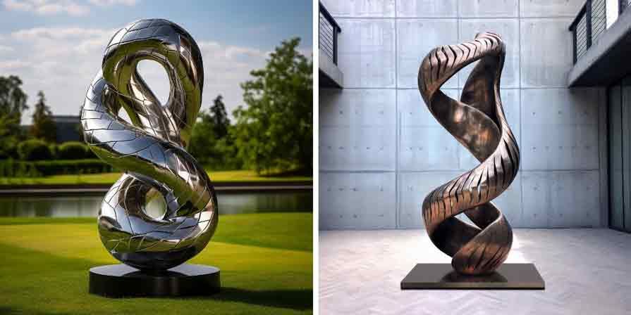 Large metal abstract cobra snake sculptures