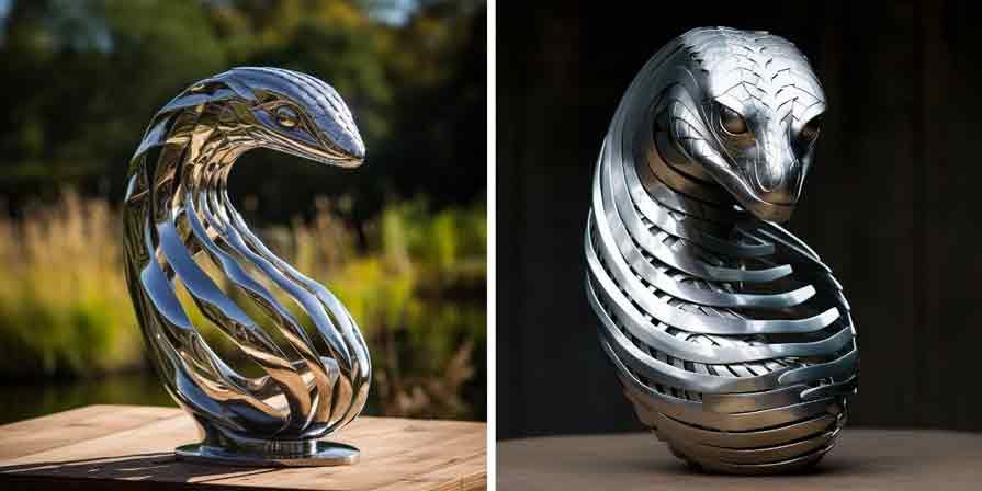 Large metal cobra snake head sculptures