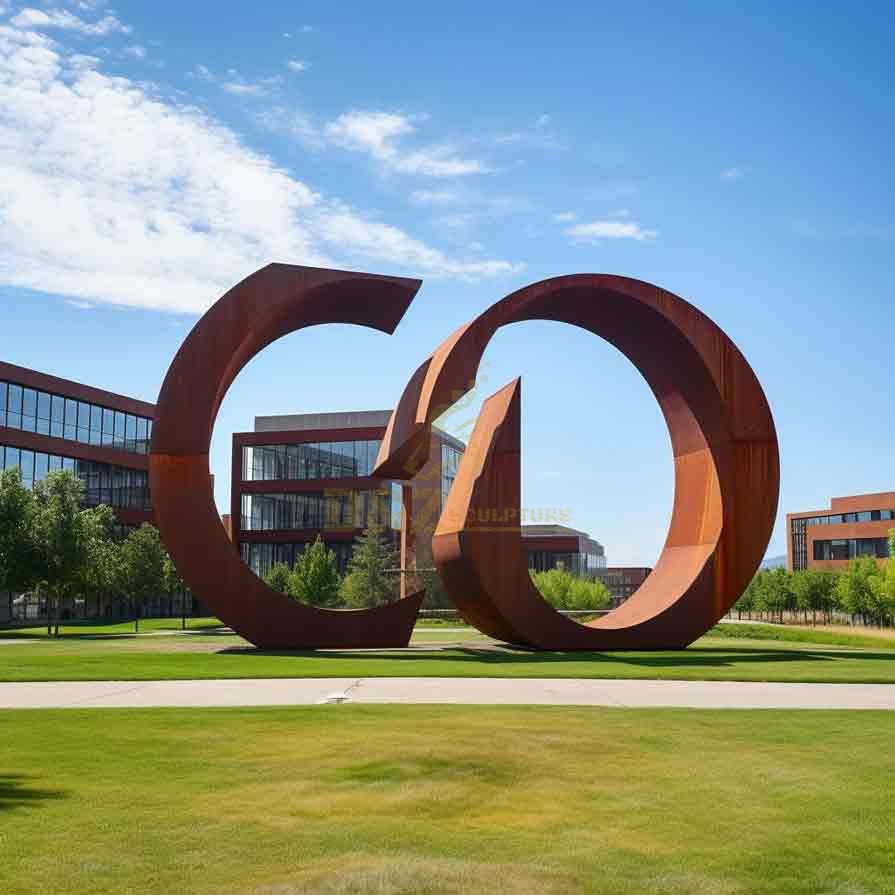 Large Corten Steel public art sculpture custom project, new landmark for urban campus DZ-439