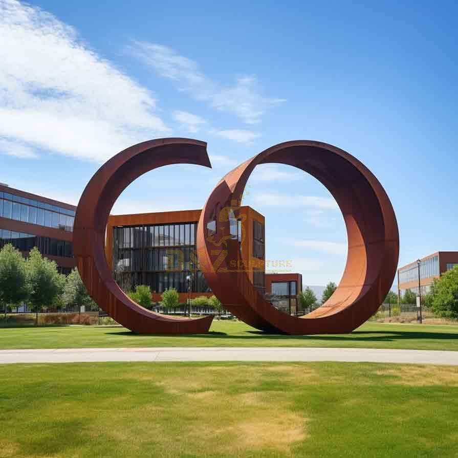 Large Corten Steel public art sculpture custom project, new landmark for urban campus DZ-439