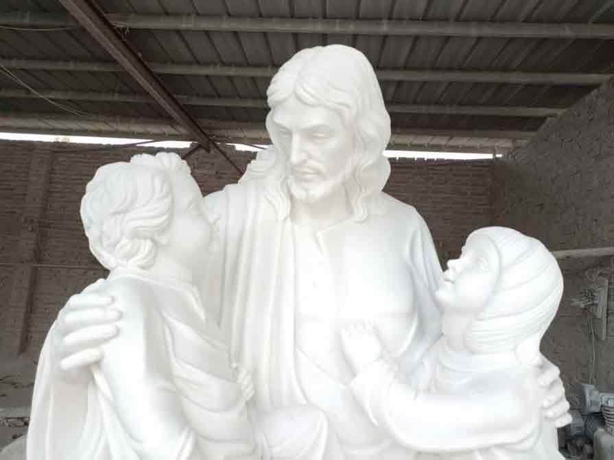 Jesus Let the Little Children Come to Me White Marble Statue for Sale DZ-440