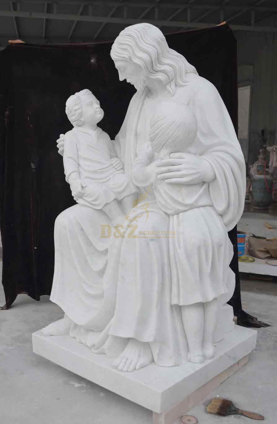 Jesus Let the Little Children Come to Me White Marble Statue for Sale DZ-440
