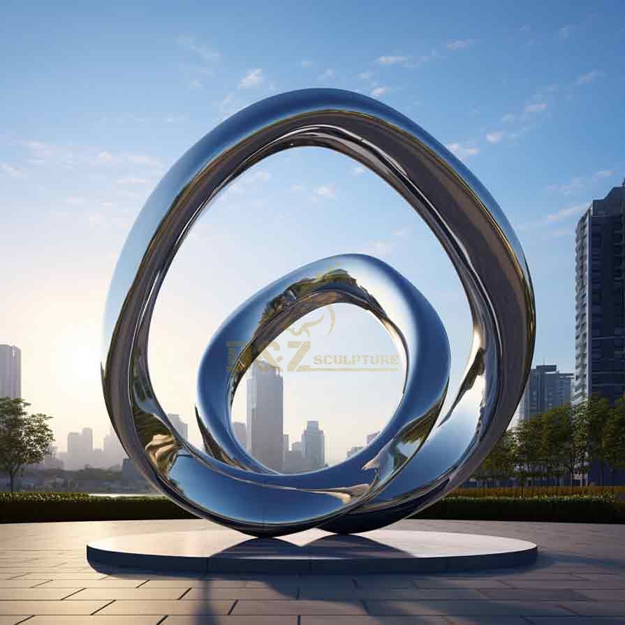 Large outdoor mirrored stainless steel circle sculpture - modern aesthetics of metal art DZ-446