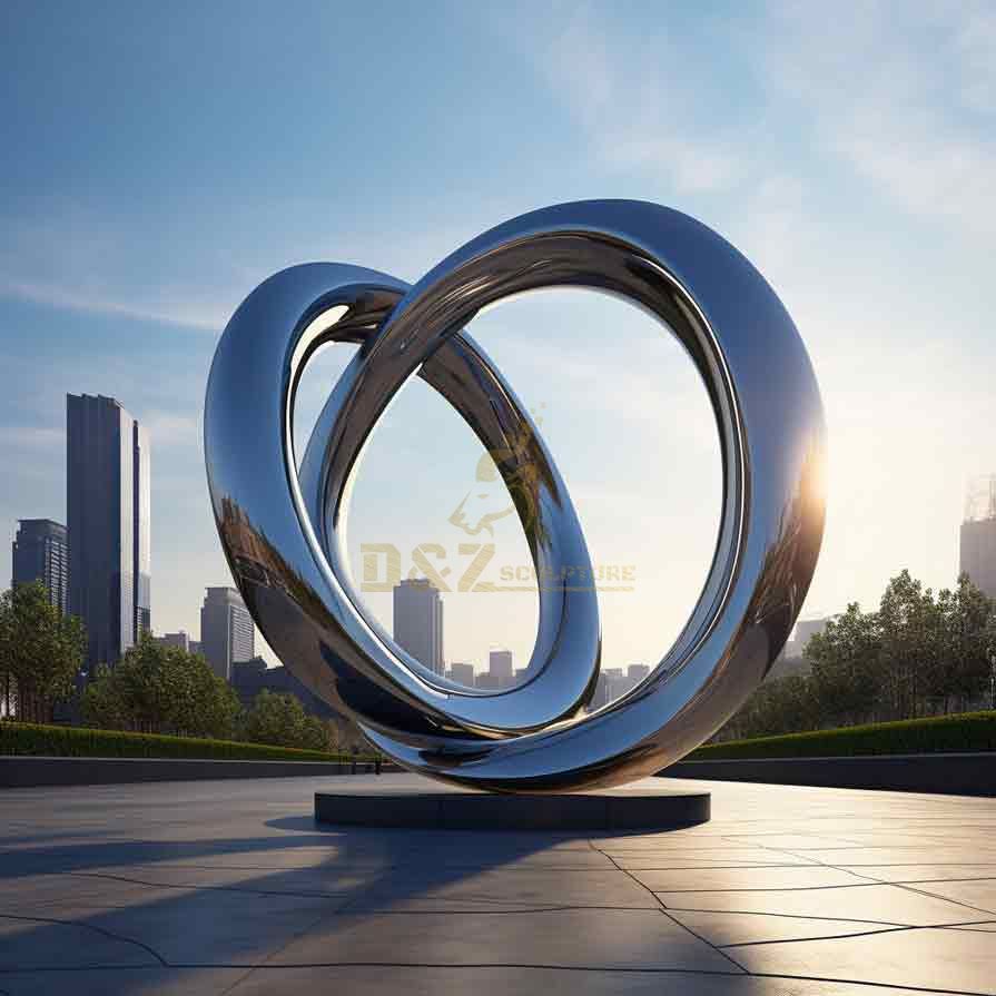 Large outdoor mirrored stainless steel circle sculpture - modern aesthetics of metal art DZ-446