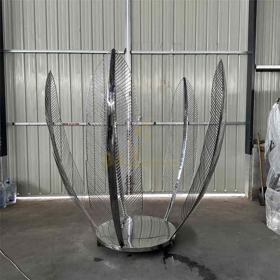Stainless steel mirror metal feather art sculpture, hotel park landscape decor project DZ-447