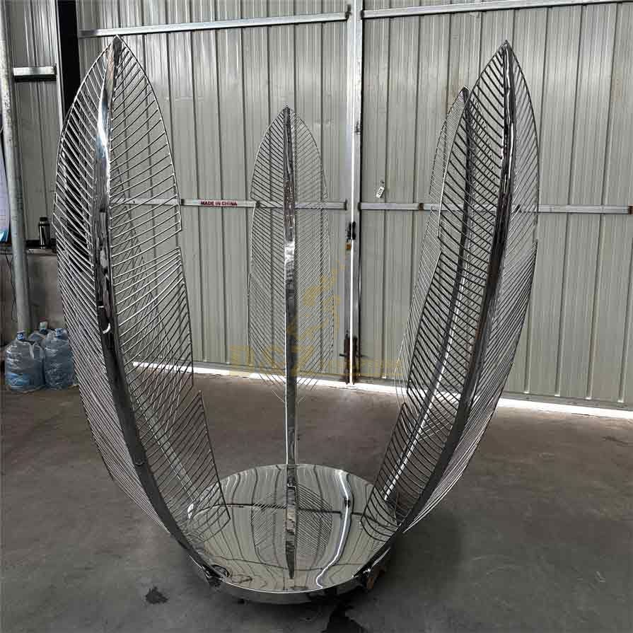 Stainless steel mirror metal feather art sculpture, hotel park landscape decor project DZ-447