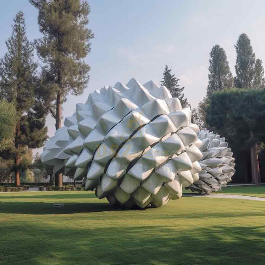 Custom giant white metal pine cone sculptures for public landscape project DZ-449